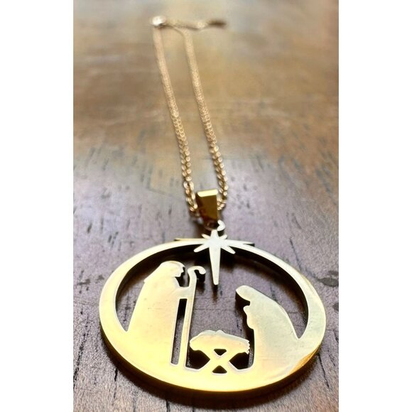 Nativity Scene Necklace Baby Jesus Jerusalem Christmas New 16 in Chain Extender - Picture 5 of 12